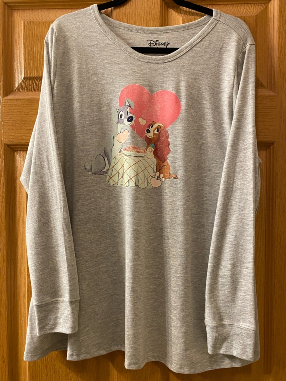 Disney Grey Long Sleeve Tee with Lady and Tramp Heart Graphic
